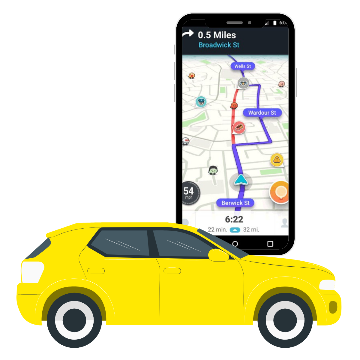 Step 2 driver Zayl: Waze starts and you get on the road