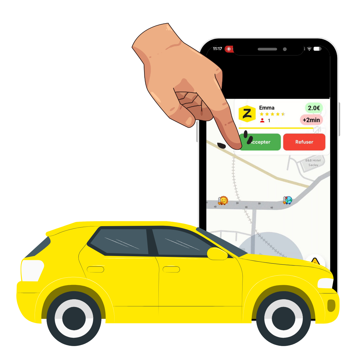 Step 4 driver Zayl: accept or decline in the GPS